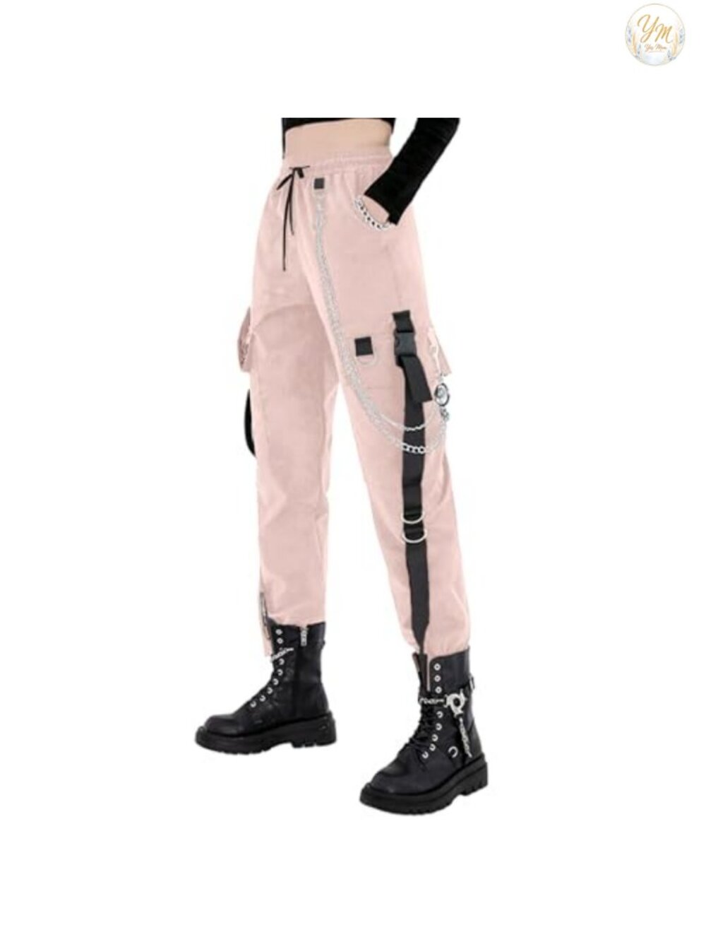 Women's Techwear Cargo Pants Loose Street Rock Style with Chain Goth